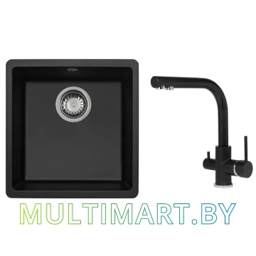 Кухонная мойка Aquasanita Fast SQF 101+Akvaduo 2663 L 601 black metallic